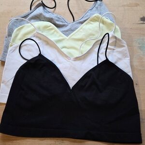 3-Pack V-Neck Seamless Bralettes - Black, White, Light Gray, Pale Yellow